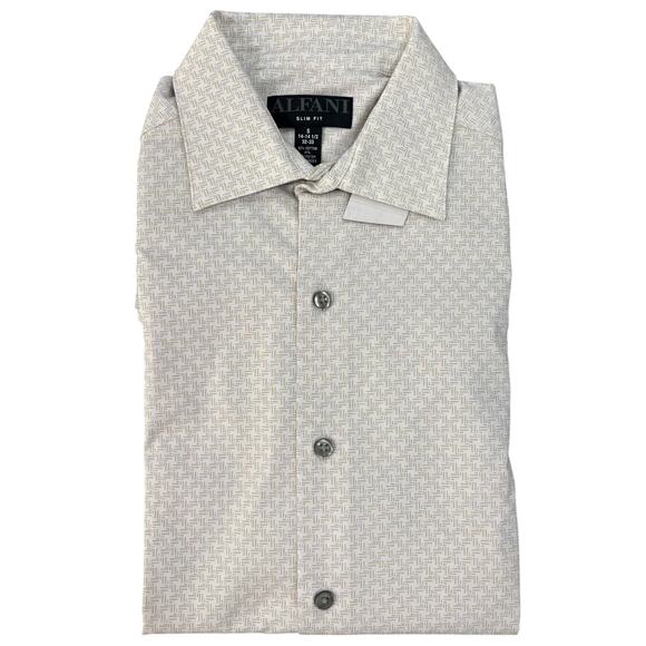 Alfani Mens Slim-Fit Dress Shirt Tan White 14-14.5 32-33 - Picture 1 of 4